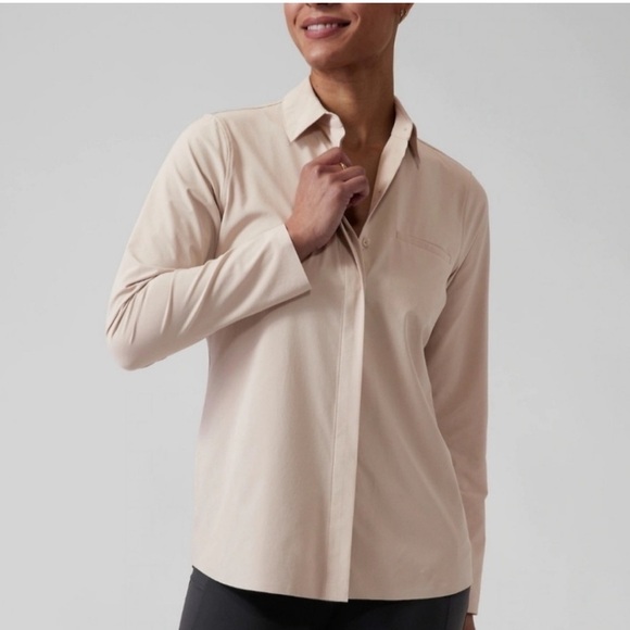 Athleta New urbanite button front oversized top beige, New with out Tags - Picture 1 of 8